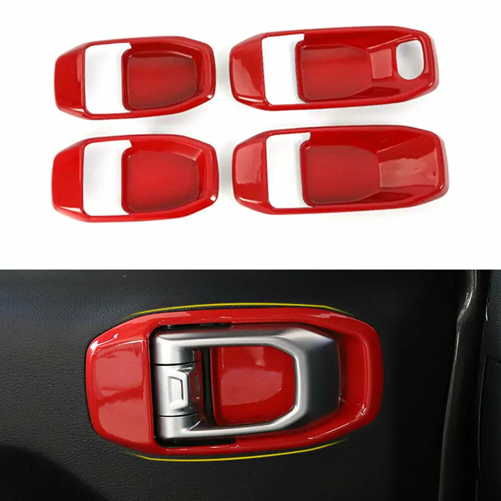 

For Jeep Wrangler JL 2018-2019 Red/Black ABS Car Inner Door Handle Bowl Cover Trim Frame