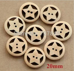 30pcs/lot size:20mm Natural Color Star Design Wooden Button Bulk Buttons for Craft Sewing Accessories (kk-3675)