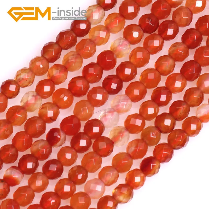 4mm-20mm GEM-inside Natural Carnelians Agates Faceted Round Loose Beads For Jewelry Making DIY Gift Women Strand 15 Inches