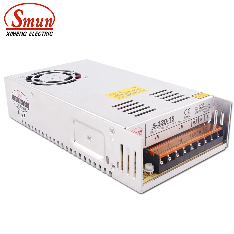 SMUN S-320-15 110VAC/220VAC to 320W 15VDC 21A Single Output Switching Power Supply