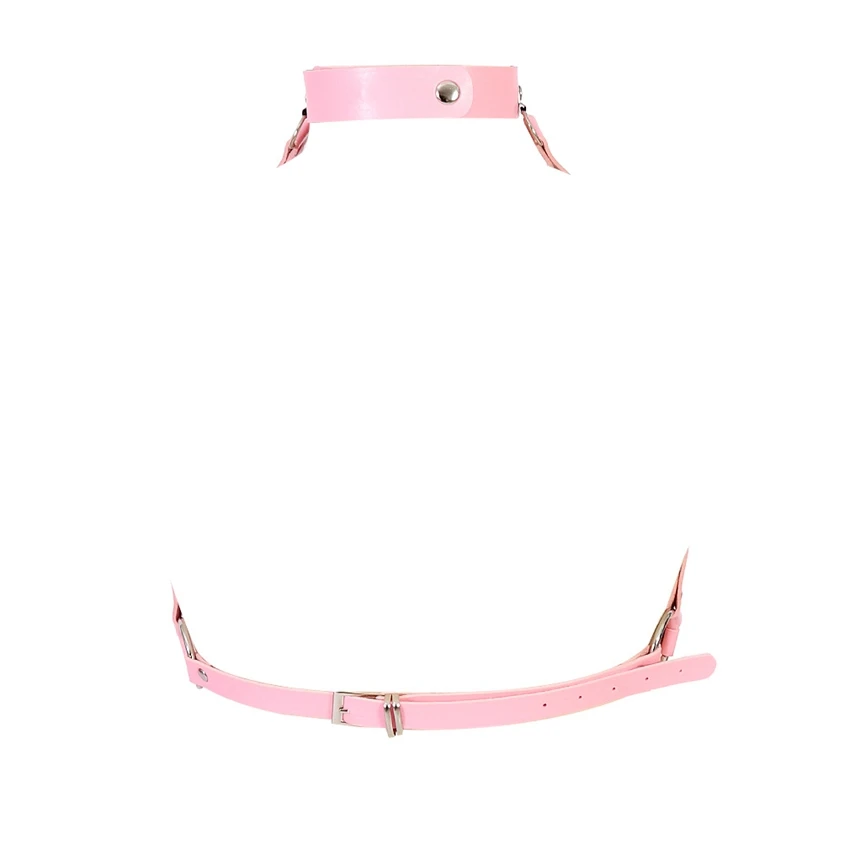 Pink Leather Harness Women Fashion Punk Goth Cupless Bra Top Harness Belt Body Bondage Chest Straps Studded Cropped Lingerie