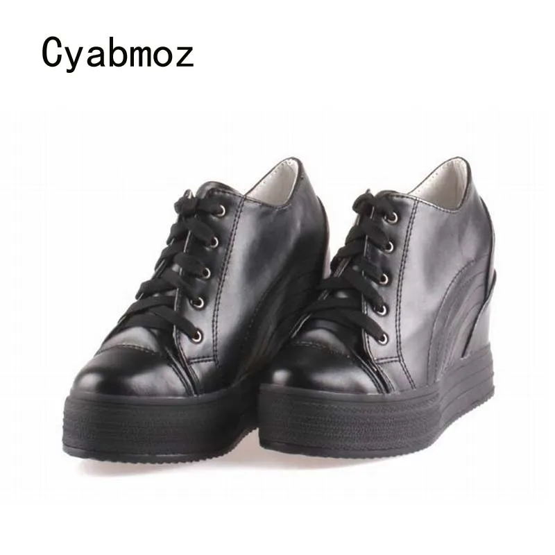 Cyabmoz Women Wedge Platform Shoes Woman High heels Lace up Height increasing White Ladies Party Single Shoes Tenis feminino