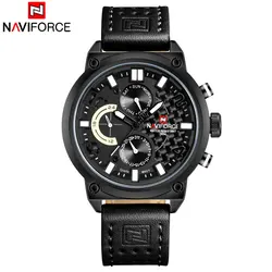 NAVIFORCE Chronograph Men's Fashion Casual Quartz Watch Men 30M Waterproof Sport Watches Black Leather 24 Hour Calendar Clock