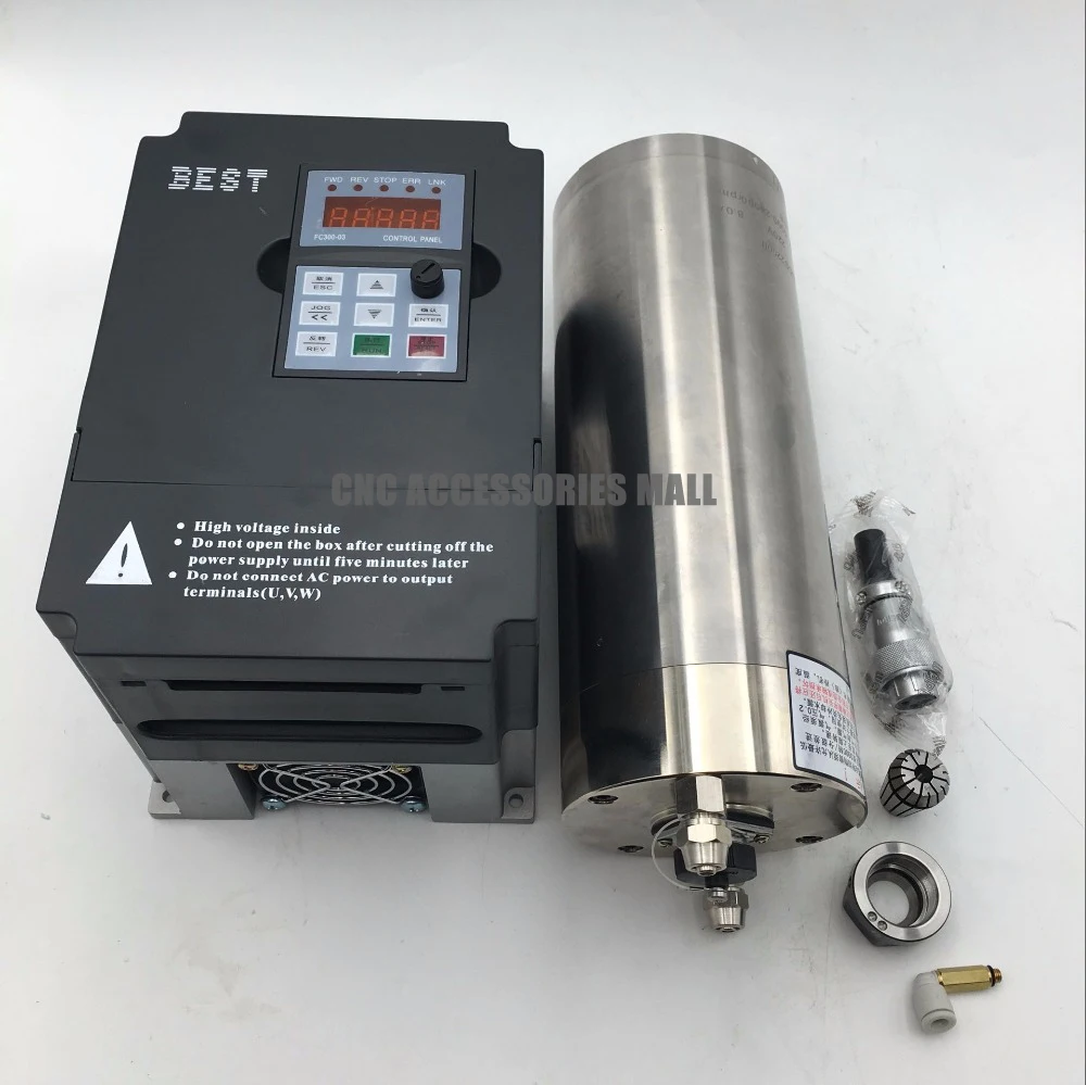 

Water Cooled Spindle Kit 2.2KW 220V constant torque CNC Spindle Motor ER20 24000rpm + 2.2KW VFD inverter for metal engraving