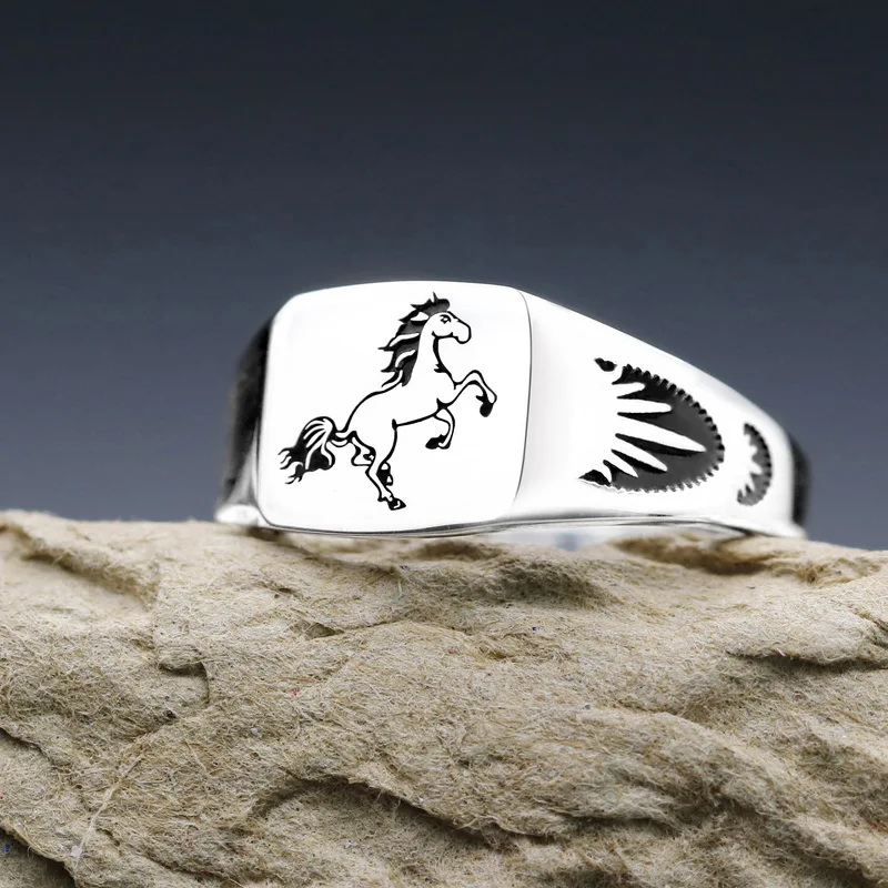 BOCAI New s925 Sterling Silver 12 Twelve Zodiac Men and Women  Rings Ancient Dog, Monkey, Snake, Rat, Dragon, Chicken, Sheep