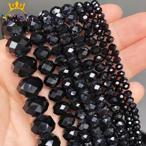 Faceted Black Glass Crystal Rondelle Beads Loose Spacer Beads For Jewelry Making DIY Bracelet Necklace Strands 4/6/8/10/12/14mm