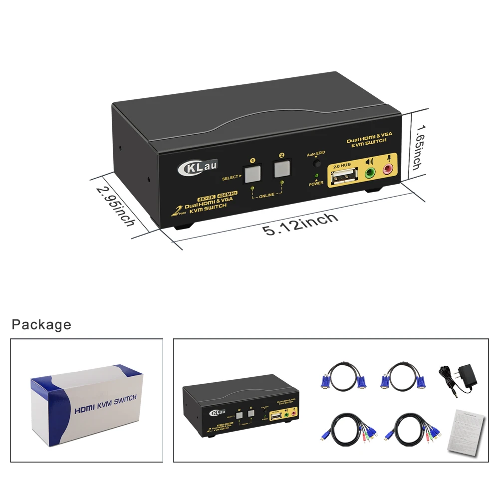 Interruptor KVM de Monitor Dual de 2 puertos, pantalla extendida, interruptor CKL KVM, monitor dual HDMI VGA, con Audio, compatible con 4K @ 30Hz