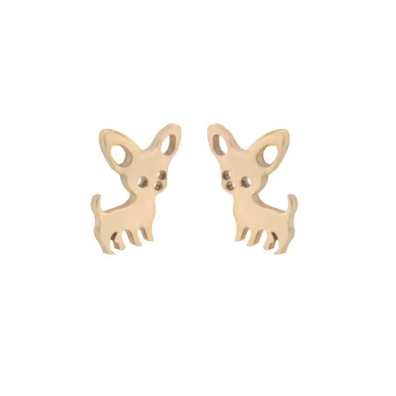 1Pair Stainless Steel Chihuahua Earring Baby Dog Studs Earrings Accessories Jewelry Vacuum plating 4 colors For Kids Girls Women