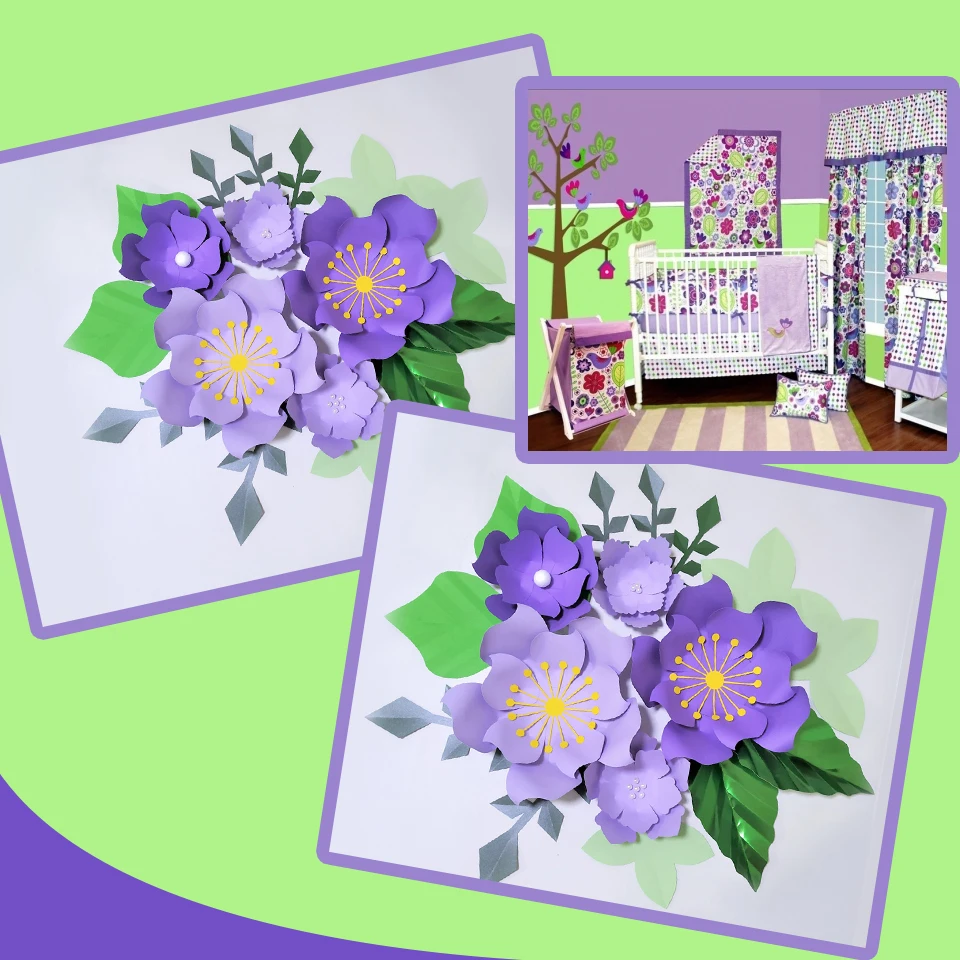 

Handmade Purple Rose DIY Paper Flowers Green Leaves Set For Nursery Wall Deco Boys Room Baby Shower Backdrop Video Tutorials