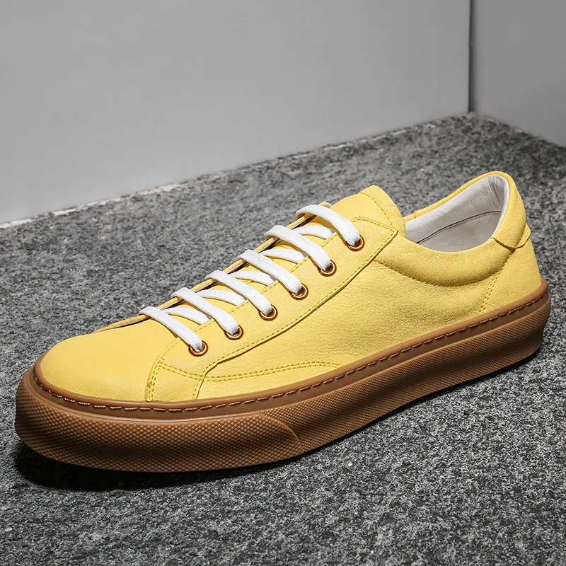 

2019 New Men Genuine Leather Casual Shoes Breathable Lace-Up Spring Summer Loafers White Sneakers High Quality Flats Shoes