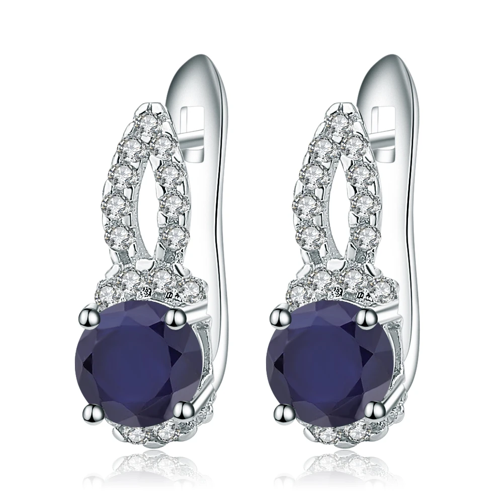 GEM'S BALLET 2.63Ct Natural Blue Sapphire Classic Earrings 925 Sterling Silver Gemstone Stud Earrings for Women Fine Jewelry