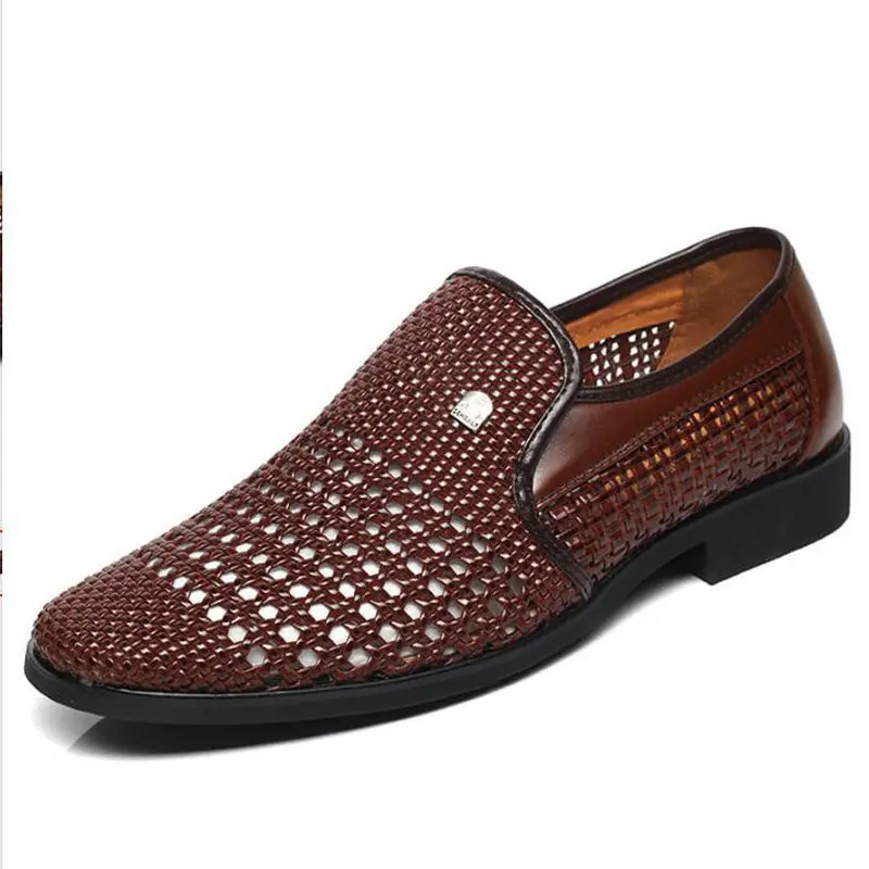 Dad Summer dress sandals breathable shoes sandals for Middle-aged mens shoes cut-outs shoes slip on mens leather sandals AD-02