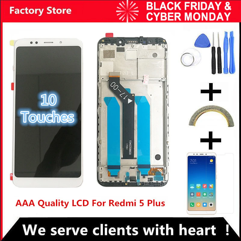 10-dotykowy AAA jakości wyświetlacz LCD + rama dla Xiaomi Redmi 5 Plus wyświetlacz LCD wymiana ekranu dla Redmi 5 Plus ekran LCD Snapdragon 625