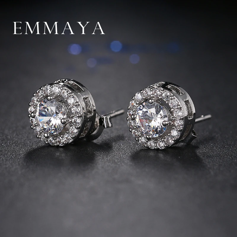 Emmaya Fashion Prong Setting CZ Crystal White / Rose Gold Color Stud Earrings Jewelry for Women Boucle D\'oreille