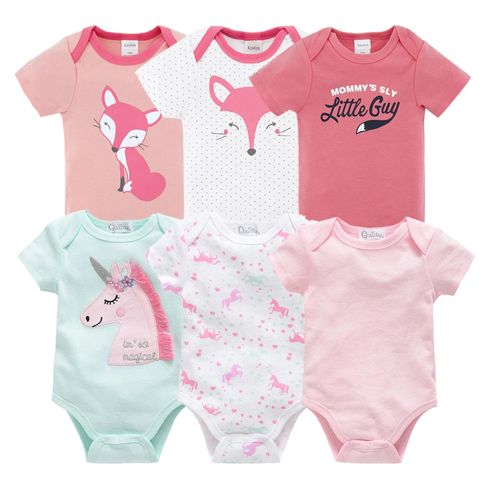 

2019 Kavkas 6Pcs Summer New Baby Girl Bodysuit Cute Cartoon Newborn Baby Boy Jumpsuit Overalls Macaron Infant Girl Bebe Coverall