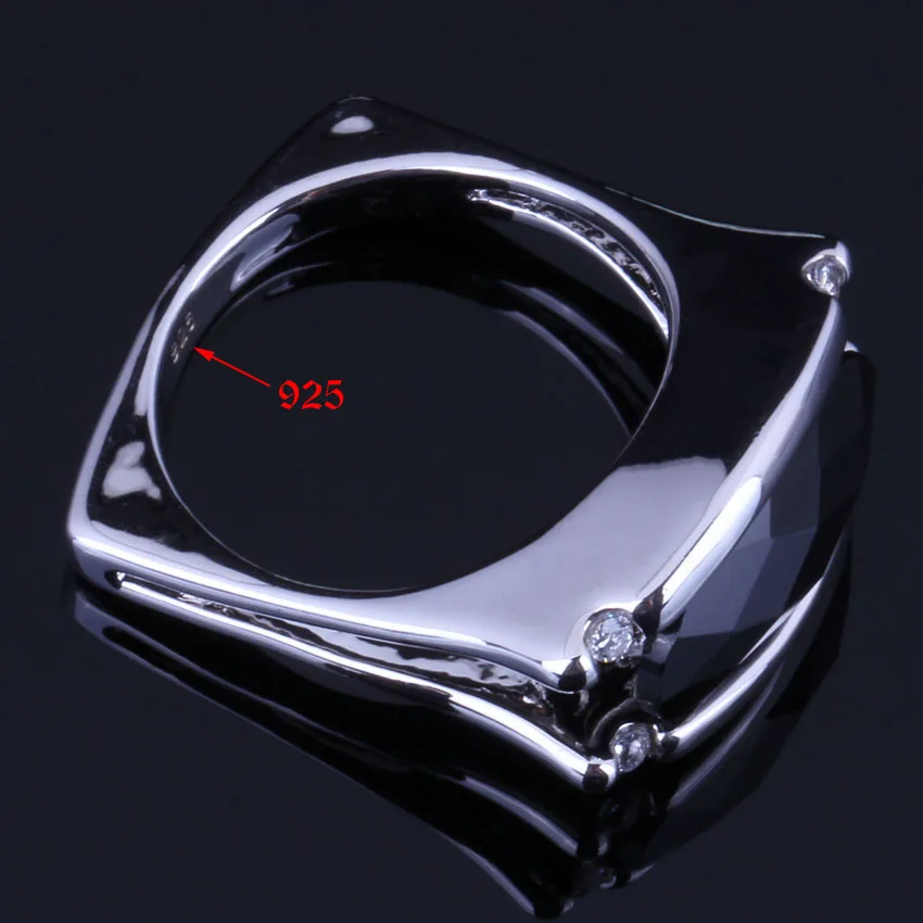Perfect Oval Black Cubic Zirconia White CZ Silver Plated Ring V0660