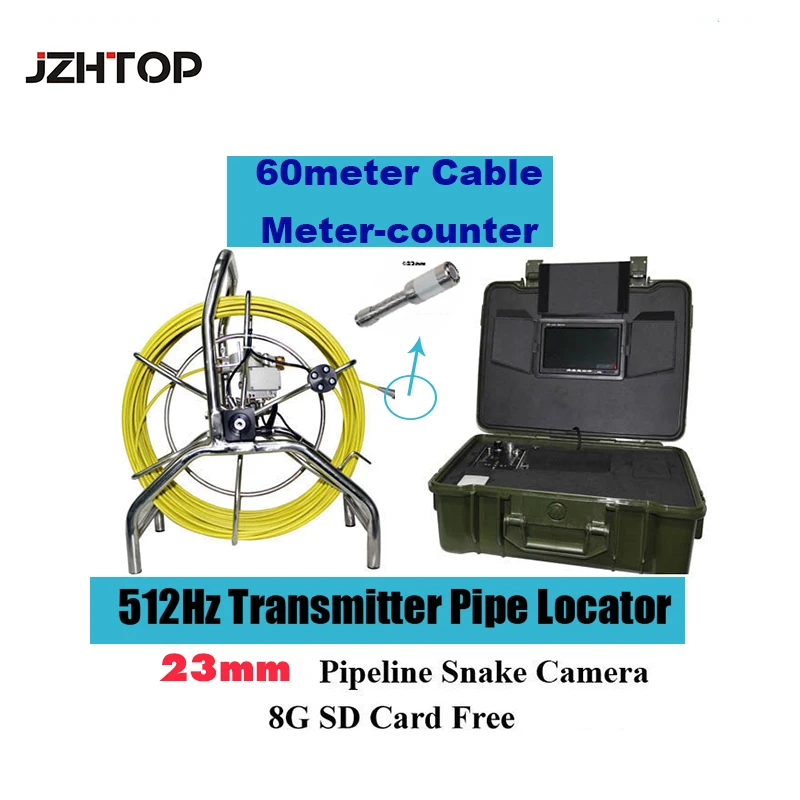 

60m Cable Sewer Waterproof Camera,Drain Pipe Line Inspection Camera System w/512Hz Pipe Locator,7"LCD DVR