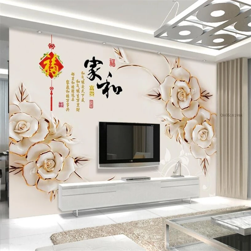 

Beibehang 3d wallpapers HD jade carvings relief house and wealthy living room bedroom TV background wallpaper for walls 3 d