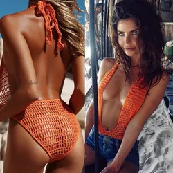 6 Colors Women Sexy Bandage Deep V Monokini Bikini Swimwear Crochet One Piece Swimsuit