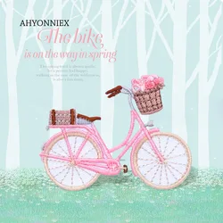 AHYONNIEX 1PC rosa bici fiore ricamo Applique Patch ferro sulle toppe vestiti con borsa colla telefono cappello abito libro adesivo fai da te