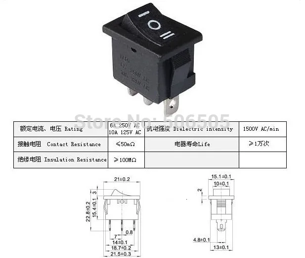 KCD1-103 3Pin Dual Path Power Switch 6A/250V 10A/125V 10Pcs/Lot