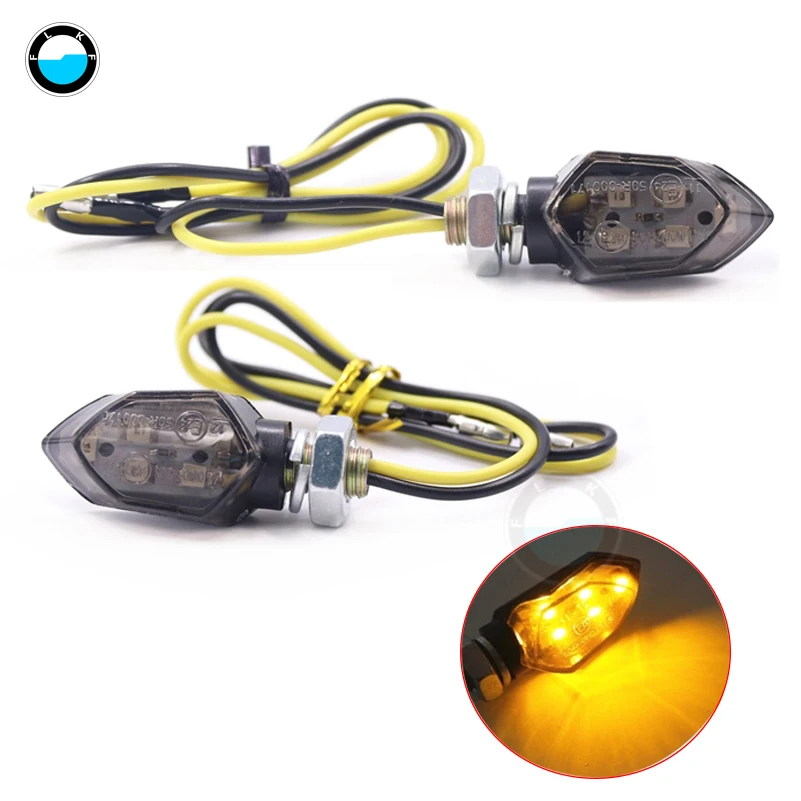 2pcs Mini Motorcycle 5LED Smoke Lens Turn Signal Indicator Light Blinker Amber Motorbike Custom DIY Biking Lamps