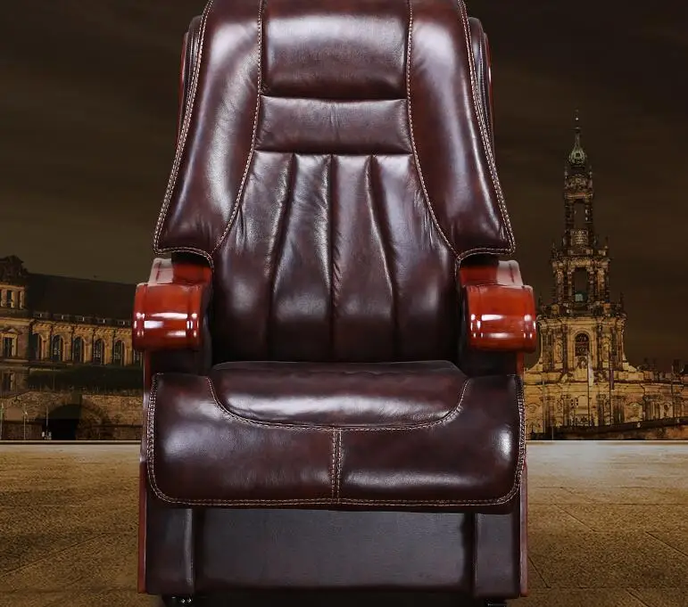 Real leather luxurious reclining chair. Four-legged computer chair. Fixed armrest leather art office chair.22