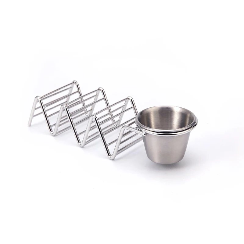 Pancake Shelf Fried Food Holder With Sauce Bowl Stainless steel Cup Taco Holder Restaurant Tortillas Holder Kitchen Tool 1pcs
