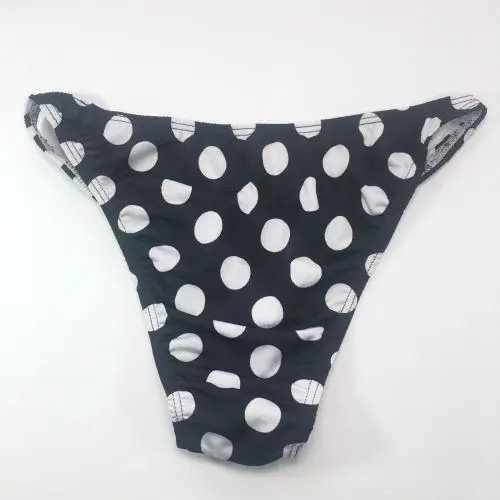 Mens String Bikini G3774 Narrow Waist Black white Dots Polyester jersey