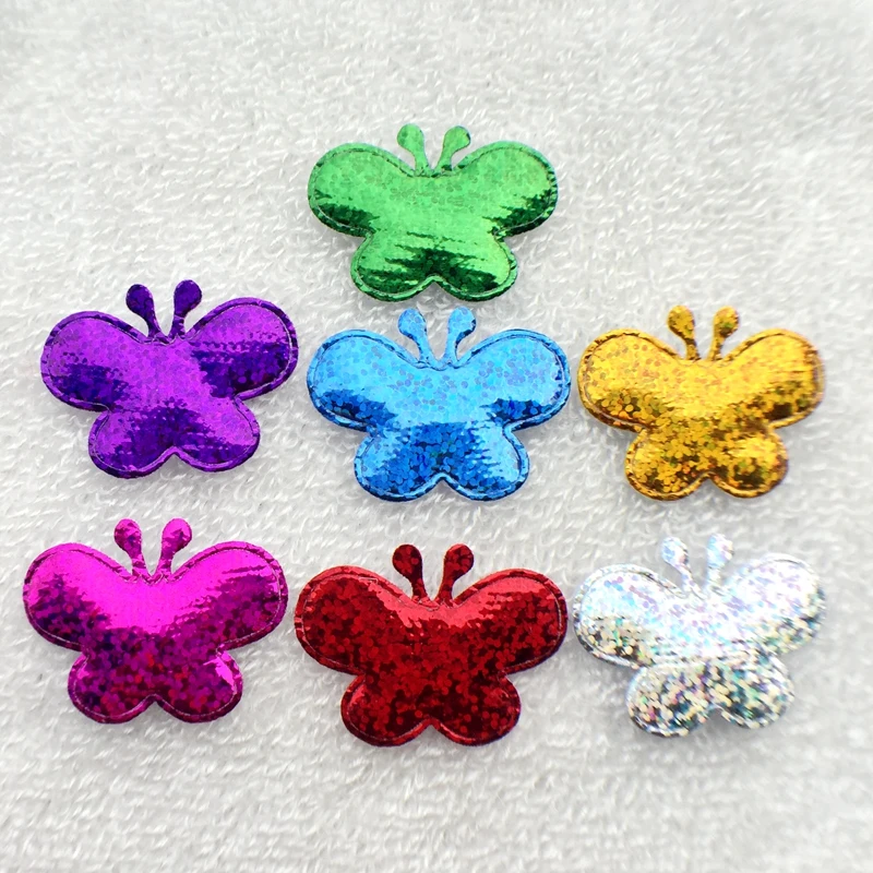 80PCS/lot bling slap-up butterfly patches glitter Felt Appliques for clothes Sewing Supplies DIY patch craft hair bow center