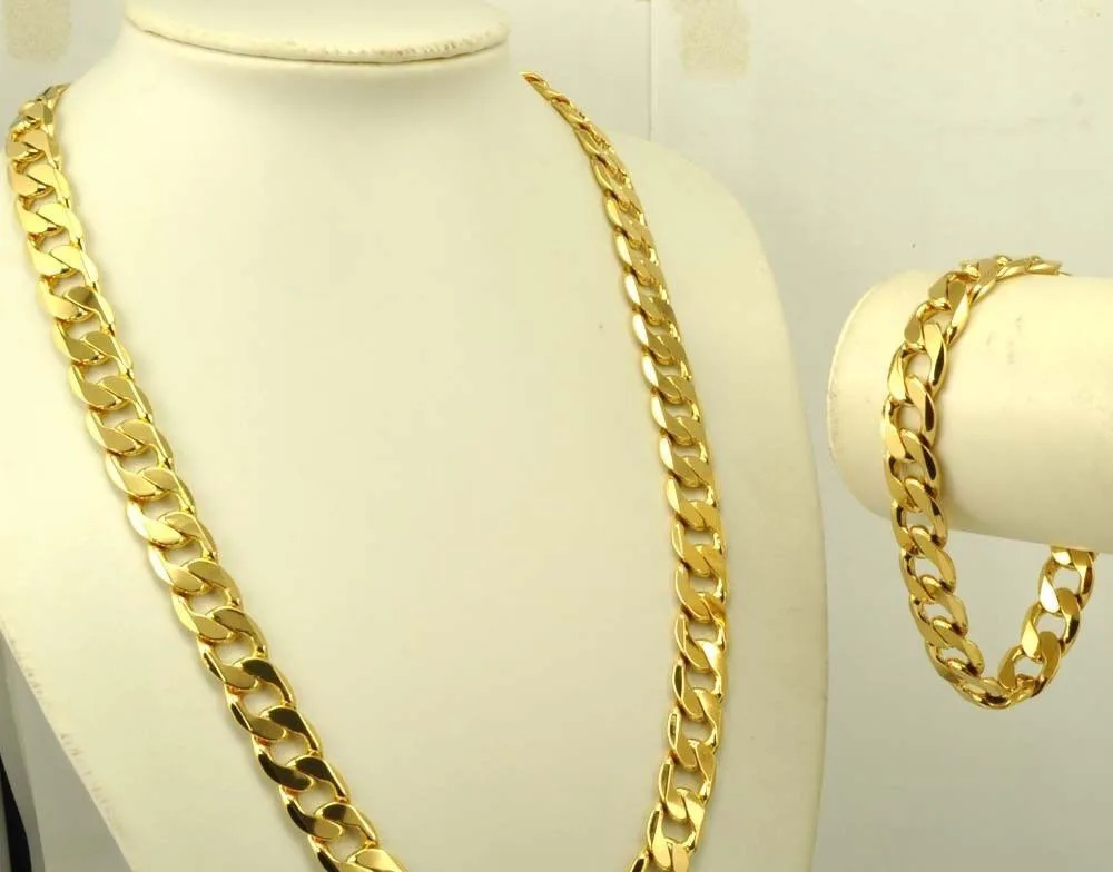 

Real 24k Gold GF Men's Bracelet /necklace 23.6" 10mm Chain Set Birthday Gift