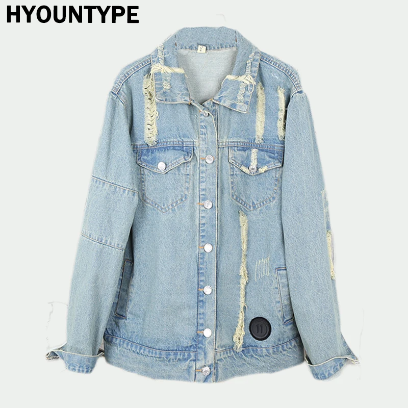 Letters Print Destroyed Hole Jean Jacket Coat Men Zipper Open Sleeve Distressed Denim Streetwear Autumn Hip Hop Outerwear Jacket