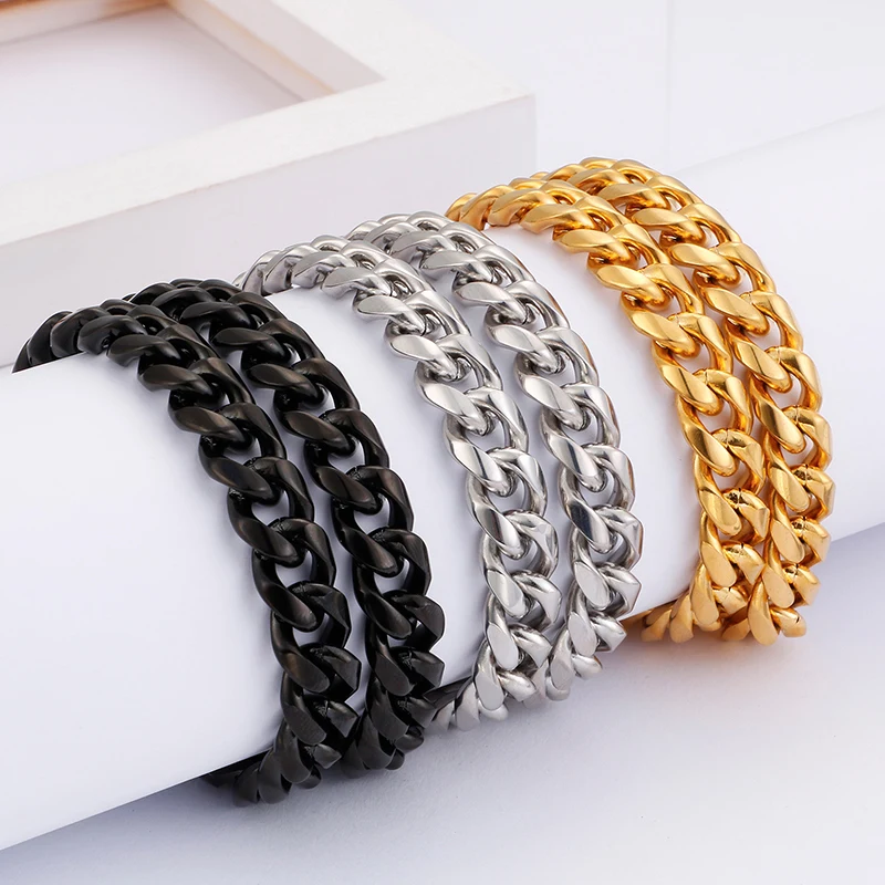 New Heavy 9mm/10mm/13mm wide 24 inch (60cm) stainless steel Curb Link chain necklace  gold/black for mens jewelry