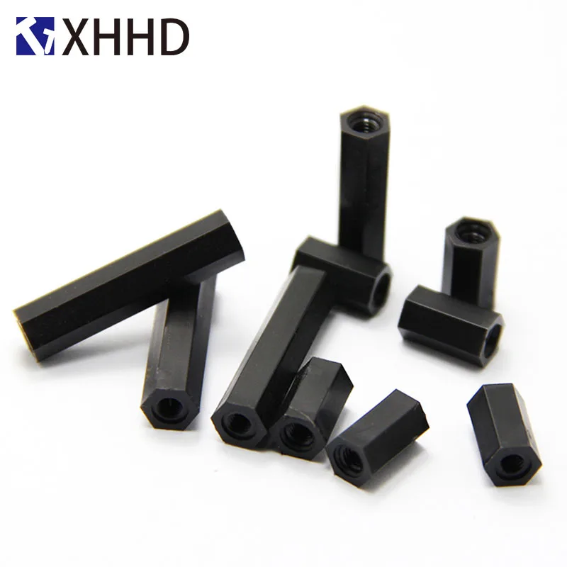 M2 M2.5 M3 M4 PCB Spacer Nylon Black Hex Female Standoff Nylon Double Pass Plastic Hexagon Thread PCB Motherboard Spacer