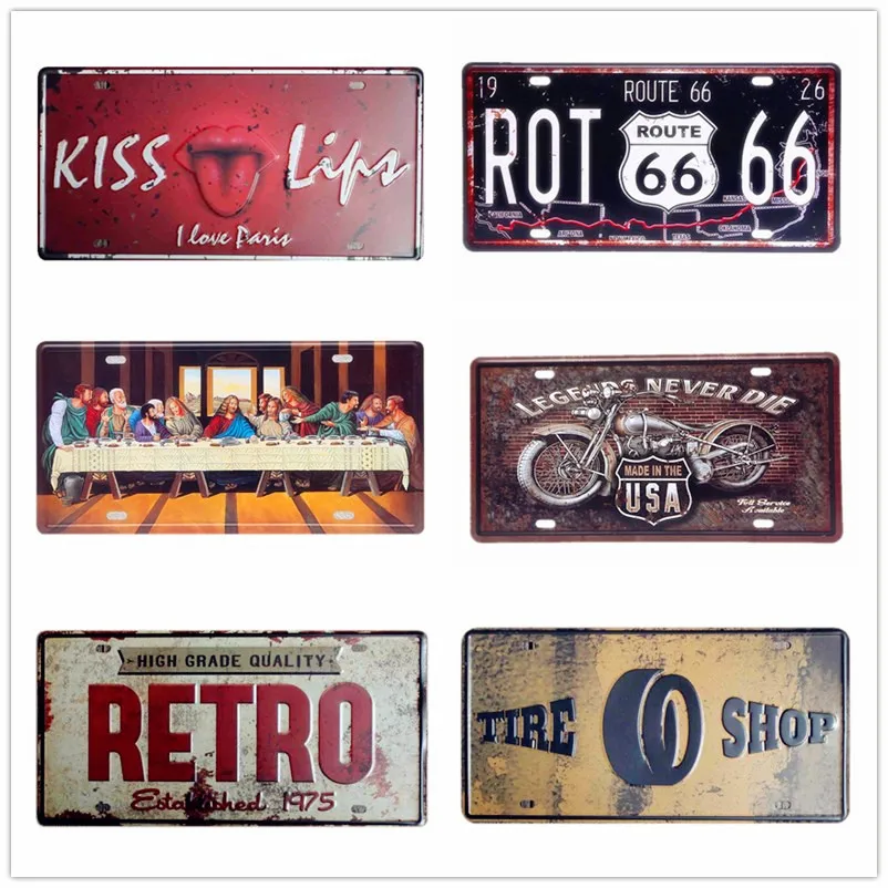 

Retro Route 66 Metal Legend Motorcycles Car Decorative License Plate Tin Signs Vintage Garage Home Wall Decor Painting A647