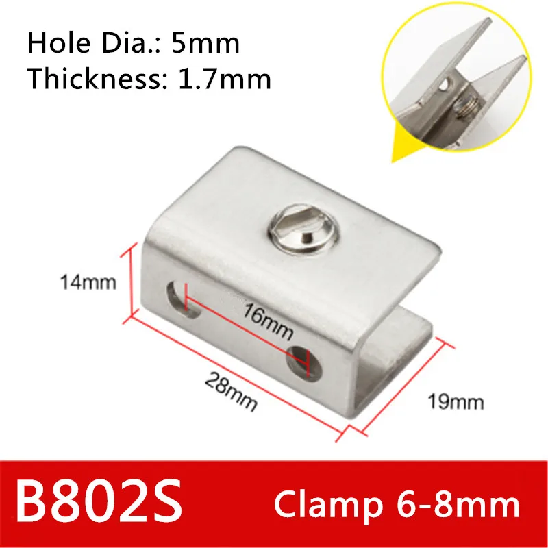 2pcs/lot B802 For 6 to 15mm glass board Rectangular Shape Stainless Steel Glass Clamps Shelves Support Bracket Clips