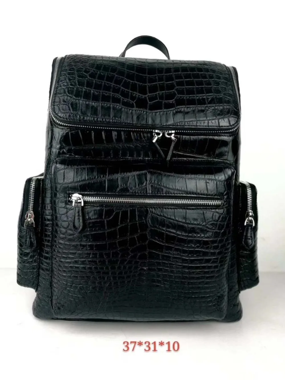 Top quality 100% real genuíno crocodilo barriga pele couro homens mochila saco preto cor homens saco diário rápido navio livre zip close