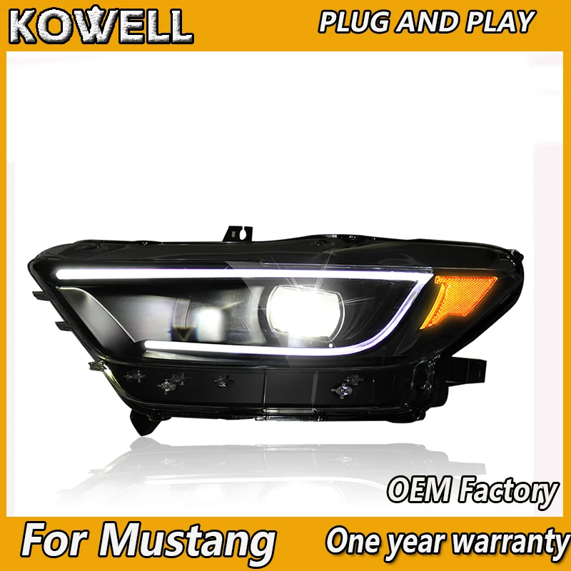 KOWELL Car Styling  for Ford Mustang Headlights 2015 2016 2017 2018 Full LED Headlight DRL LED Lens Double Beam car Accessories