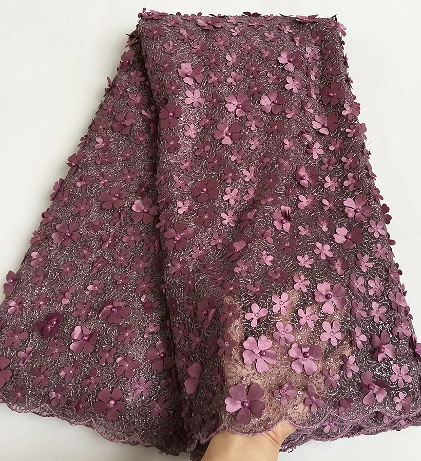 

5 yards Rose pink Beaded French Lace cord embroidery African tulle lace buba celebration fabric with small sequins Appliques