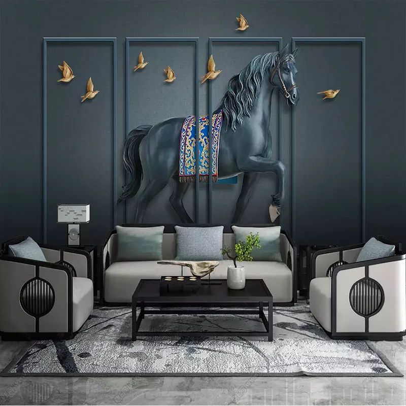 Custom Wall Cloth Retro Relief Embossed Horse Screen Wallpaper For Living Room Office Wall Home Decor Mural Papel De Parede 3D