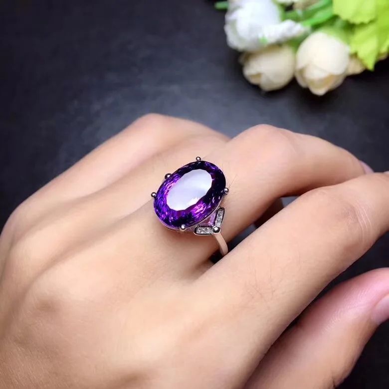 Amethyst ring Free shipping Natural and real amethyst 925 sterling silver 10*14mm big gemstone Women rings