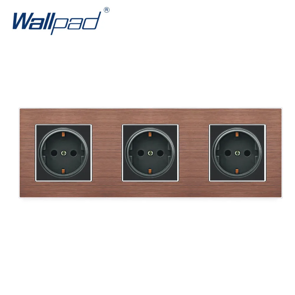 Triple EU 2 Pin German Socket Wallpad Luxury Satin Metal Panel 3 Way Triple Frame EU 16A 258*86mm Wall Power Outlet Schuko