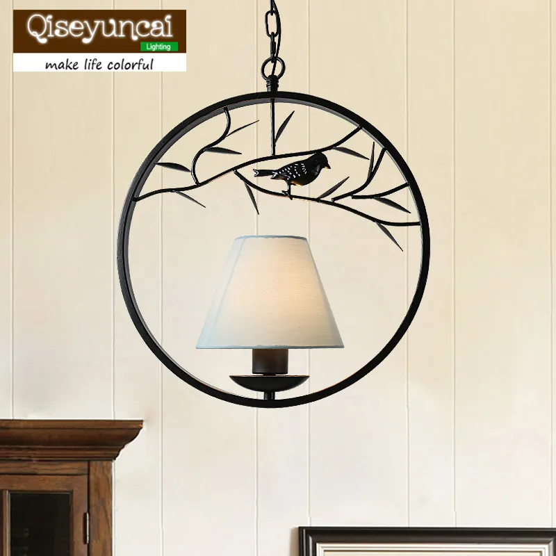 

Qiseyuncai American Country Round Wrought Iron Retro Chandelier Living Room Dining Room Creative Garden Bird Lighting