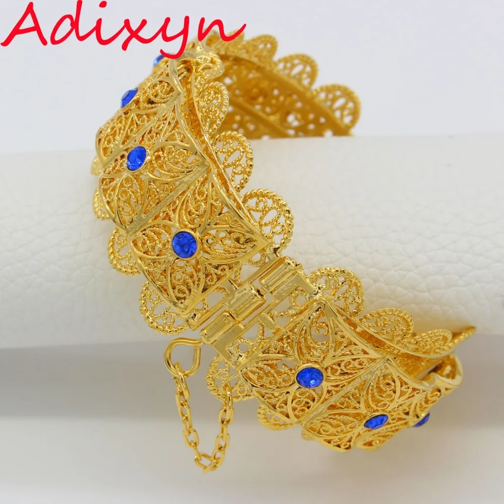 

Adixyn Width 3.4cm/1.3inch Gold Bangles Women Men Gold Color Cubic Zirconia Bracelets Jewelry African/Middle East Free Box