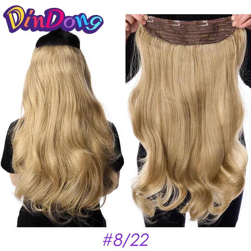 DinDong Synthetische Clip-in Hair Extensions Golvend 24 inch 180G Premium Hittebestendig Haar 613 #   Blondbruin 19 kleuren beschikbaar