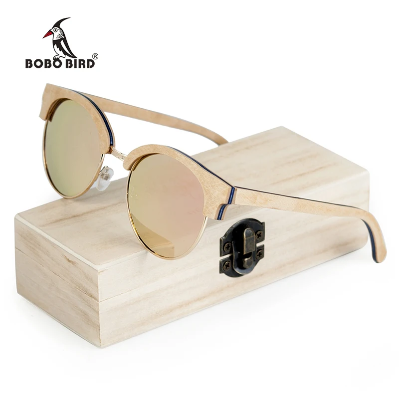 BOBO BIRD Wooden Ladies Sunglasses Women Polarized Sun Glasses UV400 in Wooden Box