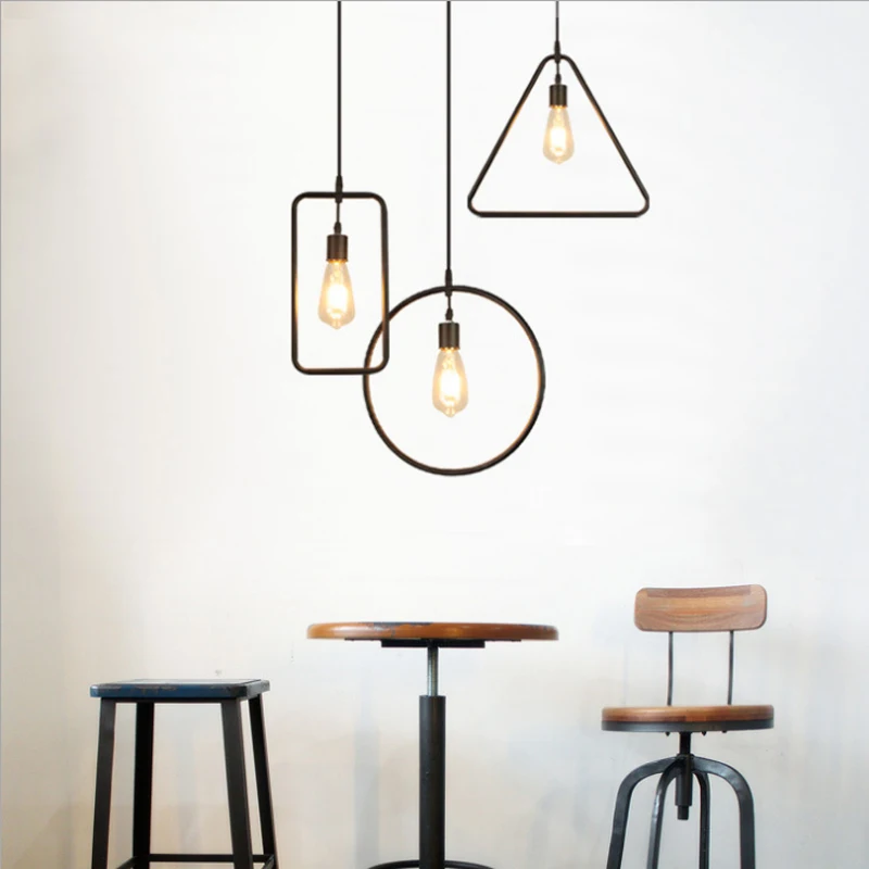 Gaya Retro Geometris Nordic Pendant Light Lampu Kreatif restoran Bar Cina Sederhana Meja Makan Liontin Perlengkapan Pencahayaan