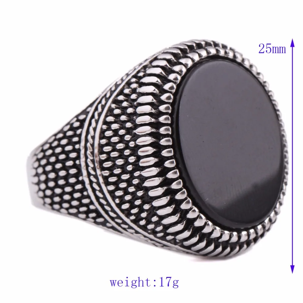 Fashion Super Hero Ring Men\'s Ring With Black Stone Ring 316L Stainless Steel Jewelry Vintage Silver Plated Ring