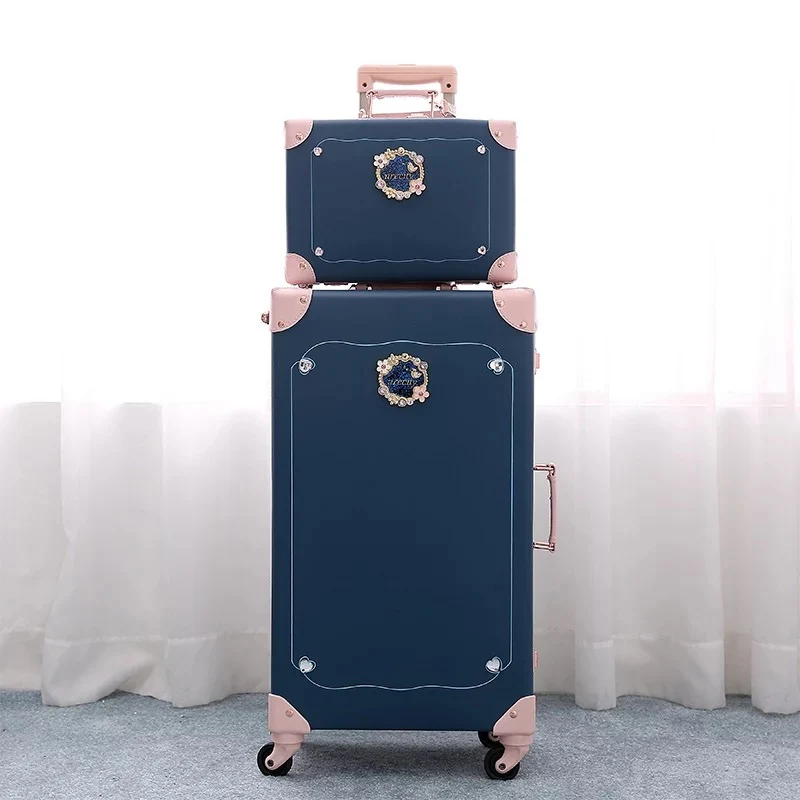 Hot!New Vintage Floral PU Travel Bag Rolling Luggage sets,13\