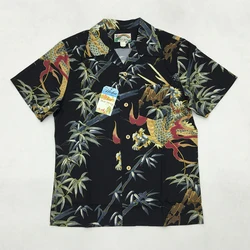 BOB DONG Dragon Bamboo Pattern 'Aloha' Hawaiian Shirts For Men Camp Collar Black